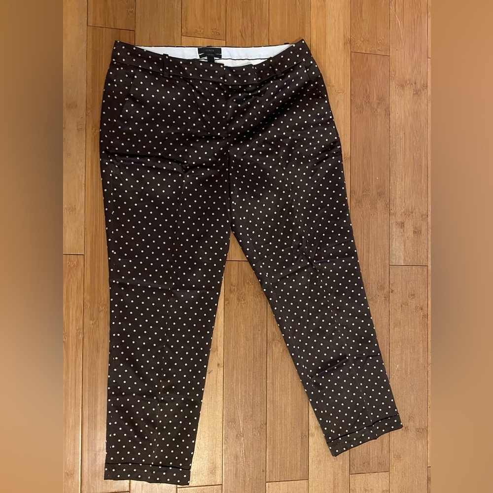 J.Crew Silk Cafe Capri, brown, size 8, polka dot